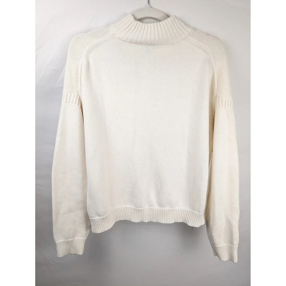 J Crew Womens Cashmere Mock Neck Pocket Sweater‎ Size M White Classic Fisherman